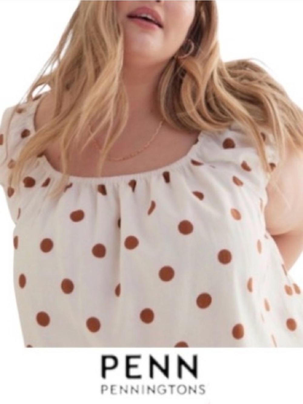 Penningtons 1x White And Brown Linen Blend Polkadot Top